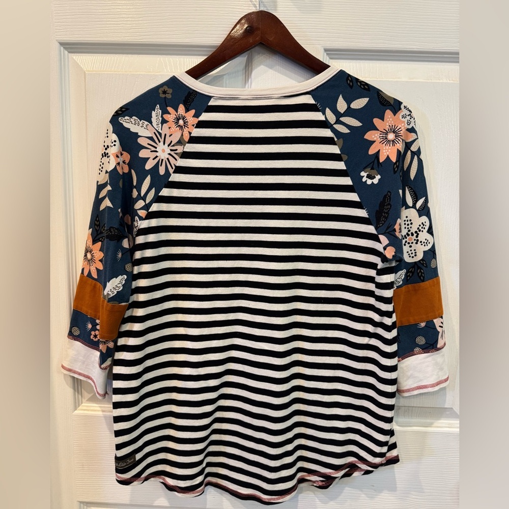 Matilda Jane Choose Your Own Path Homerun Tee Striped Floral Black White Size M - Picture 2 of 7